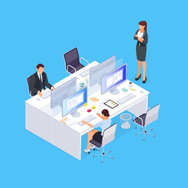 İzometrik office hayatı kavramı.