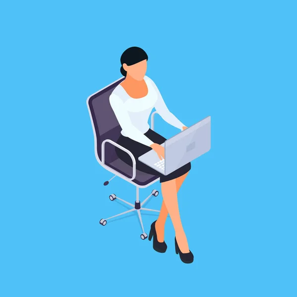 Mulher Negócios Isométrica Sentada Com Laptop Colo Mulher Terno Negócios — Vetor de Stock