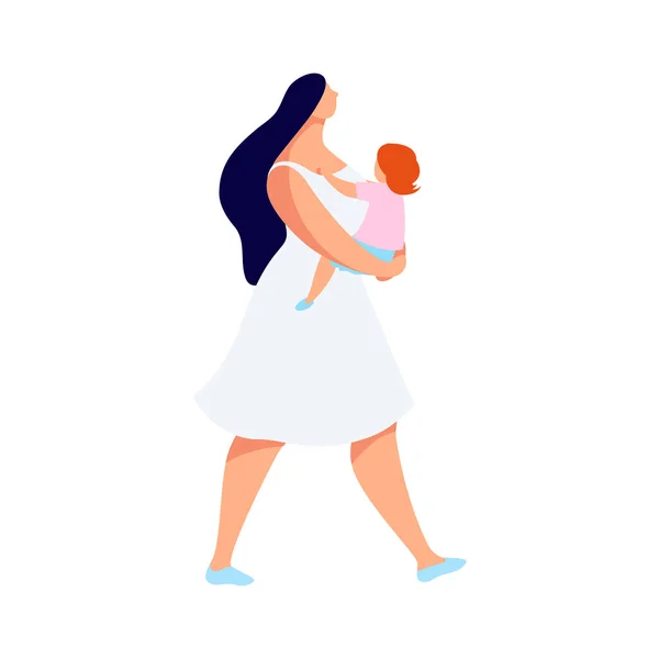 Junge Frau Mit Kind Flachen Stil Mutter Hält Tochter Händen — Stockvektor