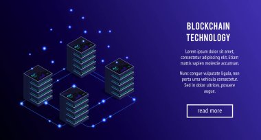 İzometrik kavramı bitcoin incelemesi. 3D sunucu odası. Cryptocurrency. Vektör çizim.
