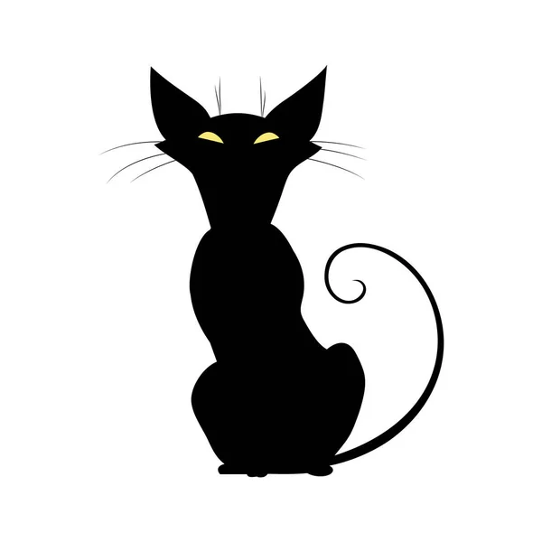 Silhouette Black Cat Yellow Eyes Cute Witch Cat Long Whiskers — Stock Vector