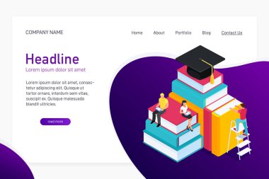 E-öğrenme, izometrik kavramı 3d kitap.