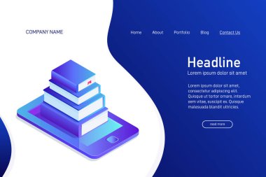 Açılış sayfası tasarımı ile isometry. 3D kağıt kitap.