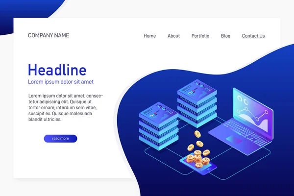 Conceito Página Principal Site Landing Page Com Isometria Conceito Isométrico — Vetor de Stock