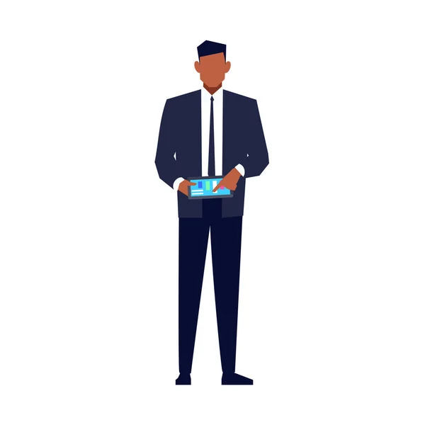 Empresário afro-americano com gravata usando tablet —  Vetores de Stock