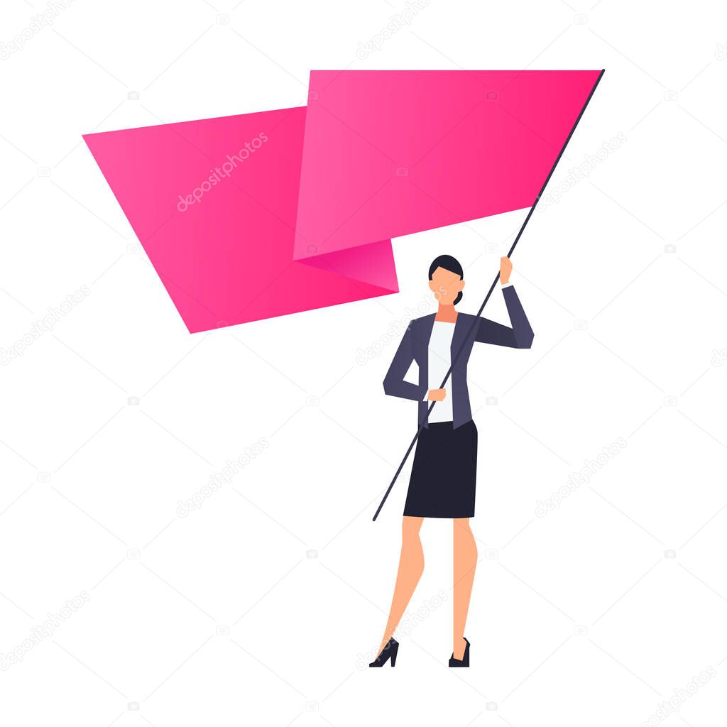 Successful businesswoman with flag in hands