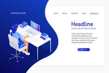 Dizüstü bilgisayar kullanarak çalışma isometrik kavramı