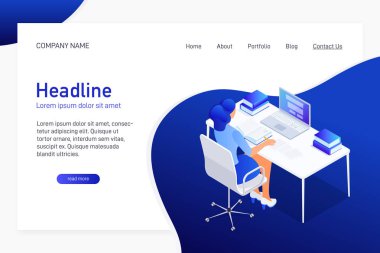 Dizüstü bilgisayar kullanarak çalışma isometrik kavramı