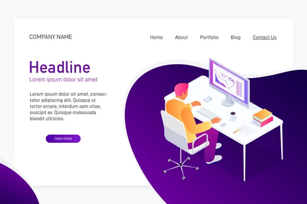 Landing page con concetto isometrico man work with business state Illustrazione Stock