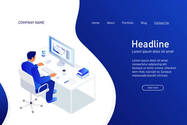 Landing page con concetto isometrico man work with business state Illustrazioni Stock Royalty Free