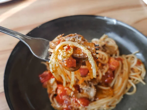Pasta Spaghetti Tomato Sauce Italian Traditional Pasta Vegetarian Food Concept — Stock Photo, Image