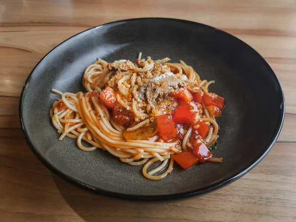 Pasta Spaghetti Tomato Sauce Italian Traditional Pasta Vegetarian Food Concept — Stock Photo, Image