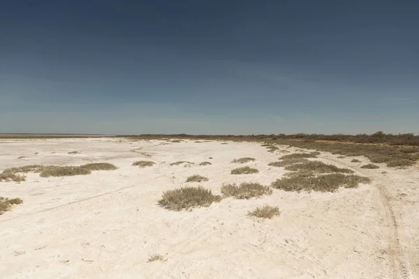 Konsekwencje katastrofy morskiej Aral. Piaszczysta pustynia Solna na miejscu dawnego dna morza Aral. — Zdjęcie stockowe