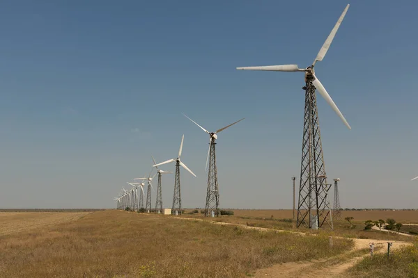 Windmills group for renovable energy production, Crimea — стокове фото