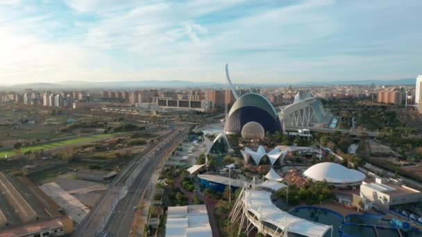 Валенсия Испания. Вид с воздуха. Город искусств и наук. — стоковое видео