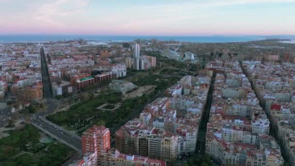 Letecký pohled. Epic Valencia, Španělsko, celé město. — Stock video