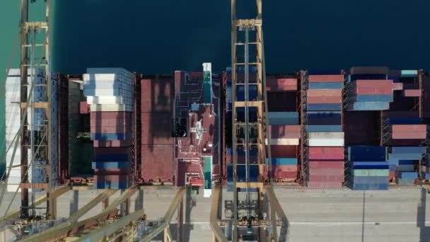 Hava görüntüsü. İhracat ticaret lojistiği ithalatında Crane konteynırları taşıyan uluslararası liman. — Stok video