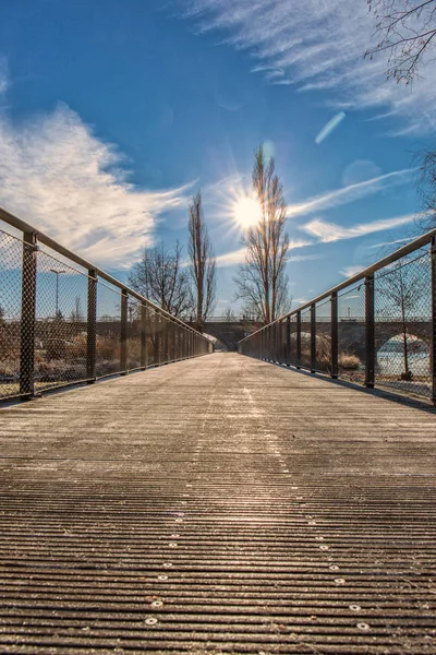 Słońcu Przez Most Frankonia Niemcy — Zdjęcie stockowe