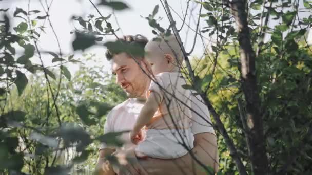 Père Avec Enfant Dans Verger Pommes — Video