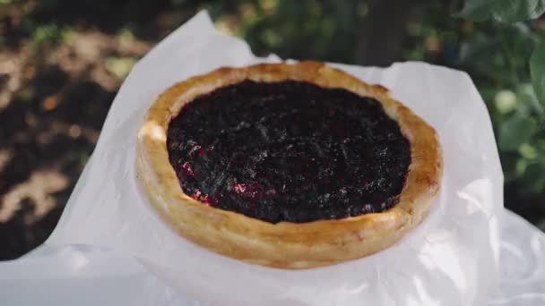 Tarta Mermelada Bayas Casera Jardín — Vídeo de stock