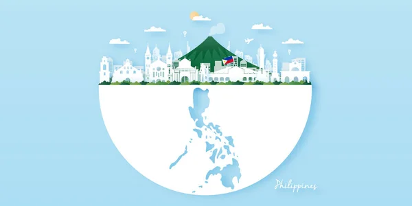 Filipinas Cartão Postal Viagem Cartaz Publicidade Turística Marcos Mundialmente Famosos —  Vetores de Stock