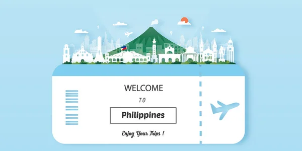 Philippines Carte Postale Voyage Affiche Publicité Touristique Monuments Célèbres Dans — Image vectorielle