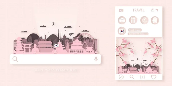 韩国旅游门票明信片 世界著名的韩国地标旅游广告 矢量说明 图库插图
