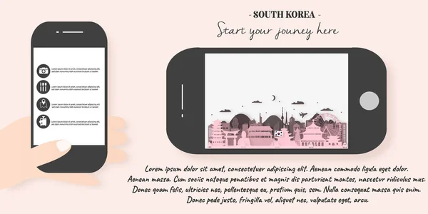 韩国旅游门票明信片 世界著名的韩国地标旅游广告 矢量说明 免版税图库矢量图片