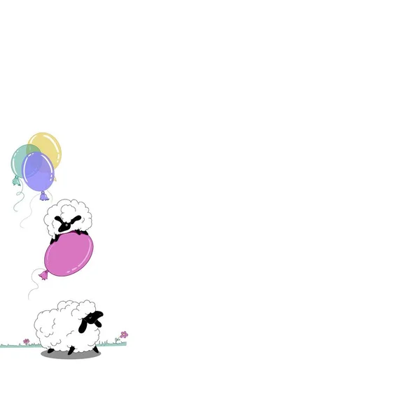 sheep with bubbles and flowers, cute design illustration
