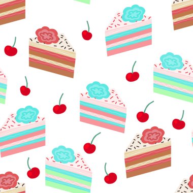 Pasta parçalarıyla parlak renksiz desen. Şekil bir çizgi film tarzında çizilmiştir. Tekstil ve ambalaj kağıdı için dekor.