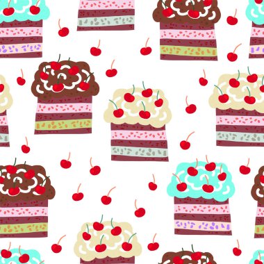 Pasta parçalarıyla parlak renksiz desen. Şekil bir çizgi film tarzında çizilmiştir. Tekstil ve ambalaj kağıdı için dekor.