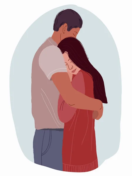 Farbige Illustration Eines Verliebten Paares Eine Zarte Umarmung Handzeichnung Cartoon — Stockvektor