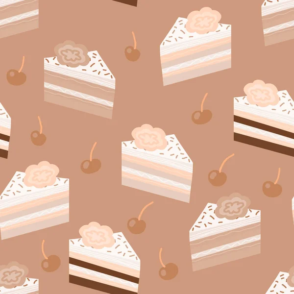ブラウントーンのシームレスなパターン おいしい手描きのチョコレートカップケーキ 漫画のグラフィック — ストックベクタ