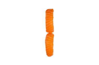 Suşi alfabesi beyaz arka planda izole edilmiş. Somon balığı sashimi nigiri 'den 