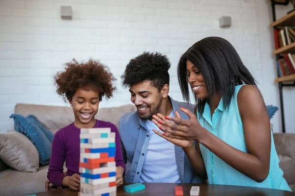 Happy Black Family Playing Tabletop Game Daughter — Stock Photo, Image