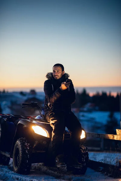 Shot Smiling Young Man Using Mobile Phone While Leaned Quad — Stock Photo, Image