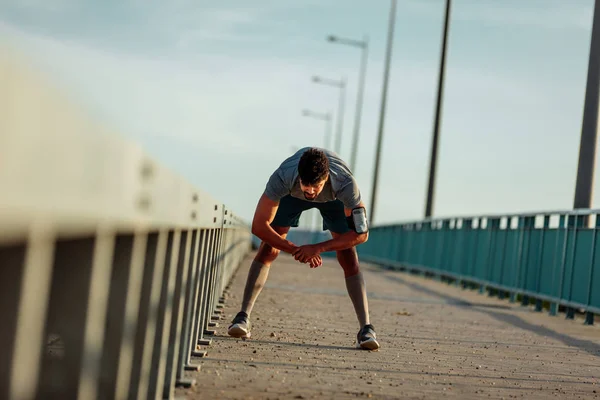 Athlète Afro Américain Faisant Des Exercices Étirement — Photo