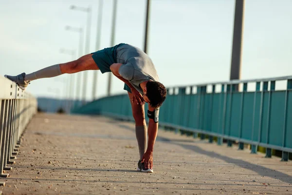 African American Athlete Man Doing Some Stretching Exercises Outdoors — Stock Photo, Image