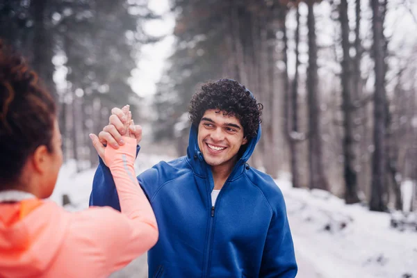 Young Couple Doing High Five Successful Workout — Stock Photo, Image