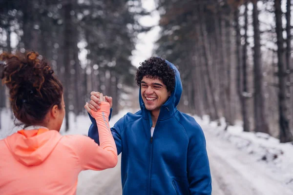 Young Couple Doing High Five Successful Workout — Stock Photo, Image