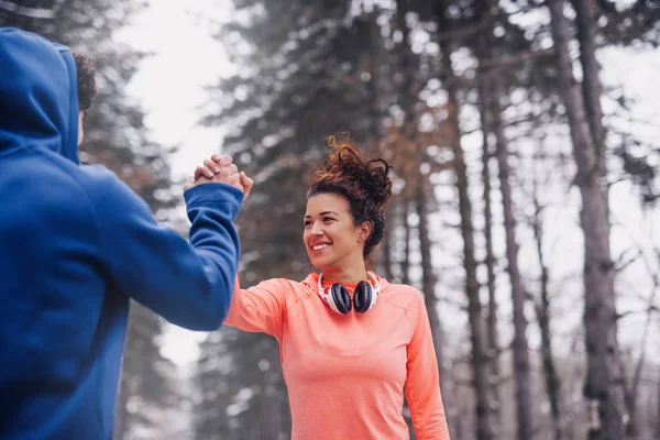 Young Couple Doing High Five Successful Workout — Stock Photo, Image