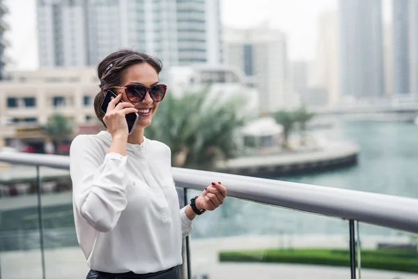 Attractive Businesswoman Talking Phone Outdoors City — Stock Photo, Image
