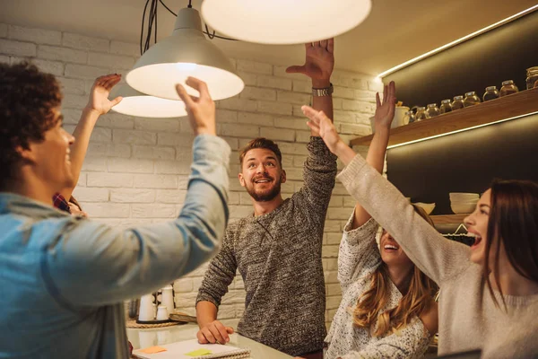 Young Successful Designers Celebrating Success Home — Stock Photo, Image