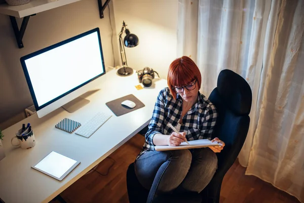 Casual Designer Working Late Night Home — Stock Photo, Image