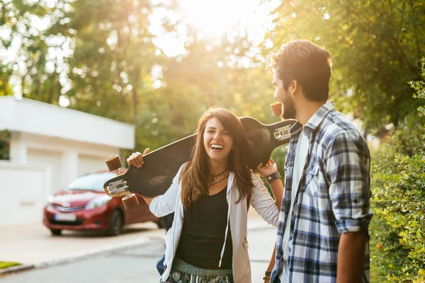 Driving Longboard Outdoors Beautiful Sunny Day — Stock Photo, Image