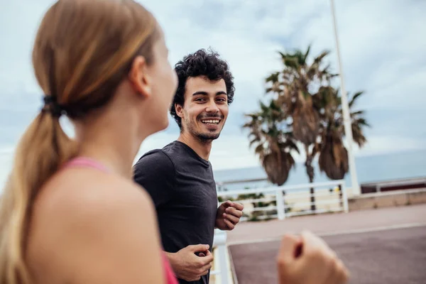 Happy Couple Enjoying Afternoon Jog Together — Stock Photo, Image