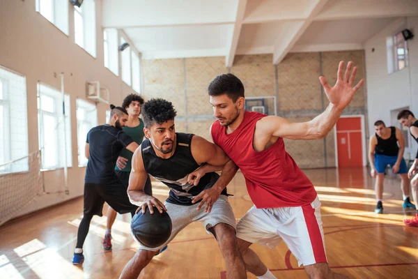 Shot Young Ethnic Basketball Players Practicing Game School — Stock Photo, Image