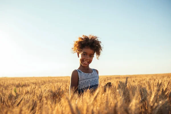 Porträt Einer Schönen Afrikanisch Amerikanischen Jungen Mädchen Auf Den Feldern — Stockfoto