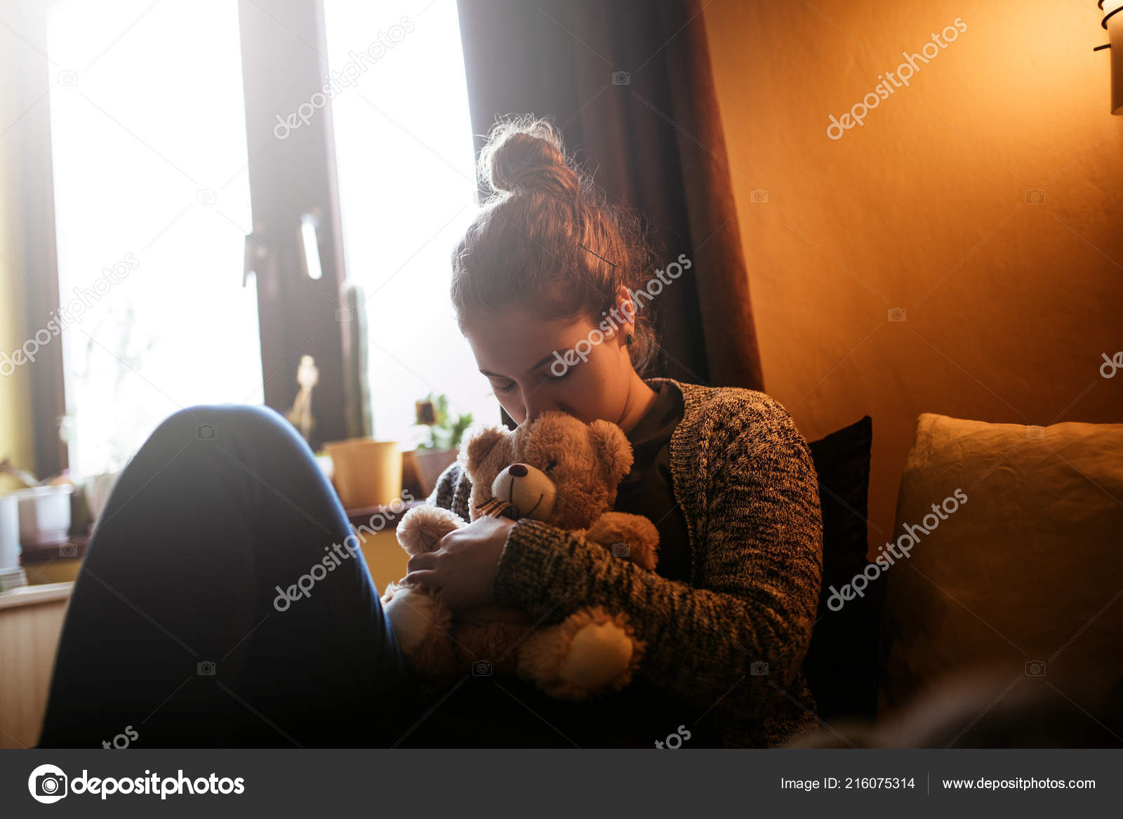 sad teddy bear with girl