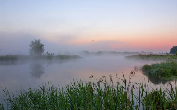 Vista Paisagem Com Nascer Sol Acima Lago — Fotografia de Stock